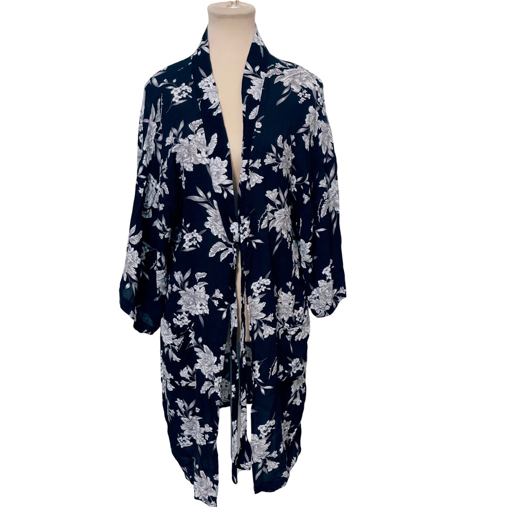 Spiritual Gangster Women Floral Kimono Robe Navy Blue OS Boho Summer Coverup